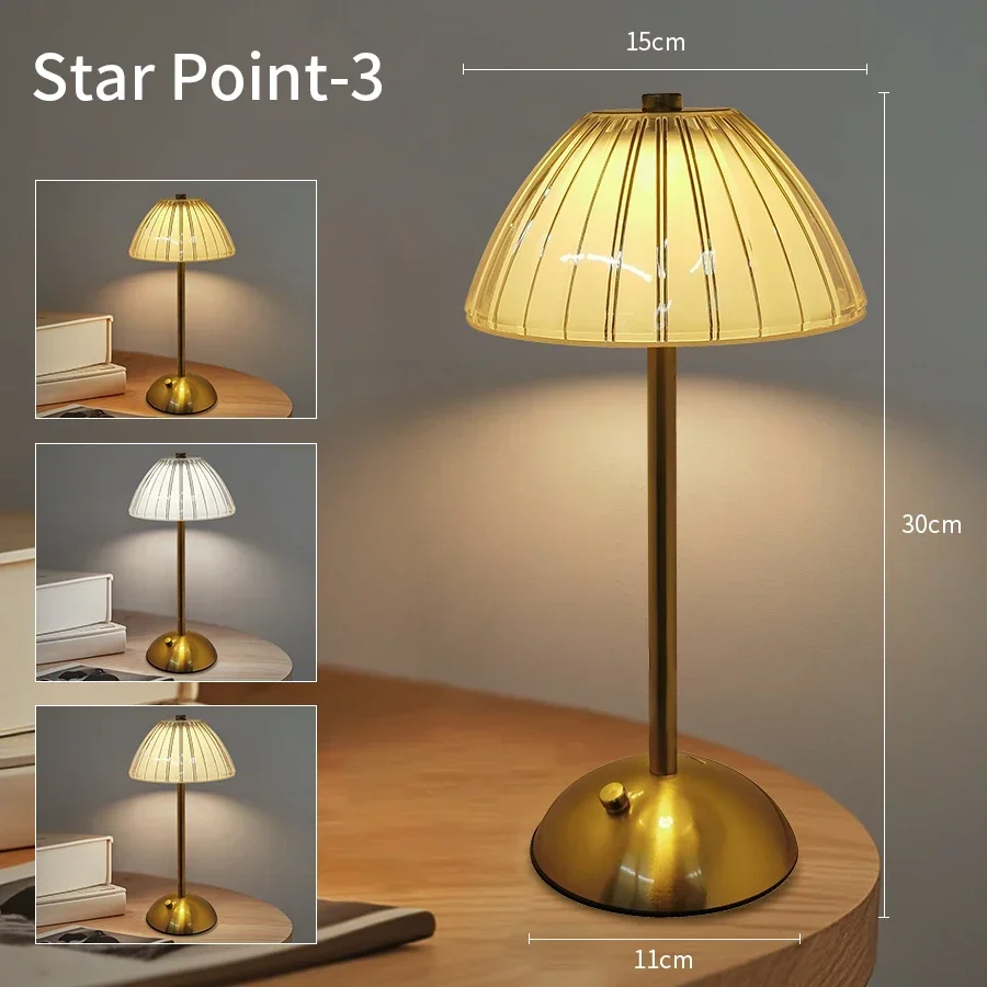 Oplaadbaar Touch-nachtlampje, 3 kleuren, dimbare kunstkristallen lamp, draagbare tafellamp voor slaapkamer, woonkamer, restaurant