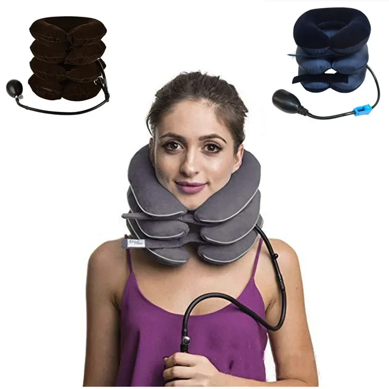 Ensanchador de cuello inflable de 3/4 capas, dispositivo de corrección de tracción Cervical, soporte Cervical, instrumento de masaje