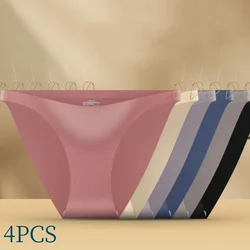 4PCS/Set Seamless Briefs Ice Silk Panties Sexy Underwear Women Underpants Low Waist Female Soft Solid Ultra-thin Lingerie