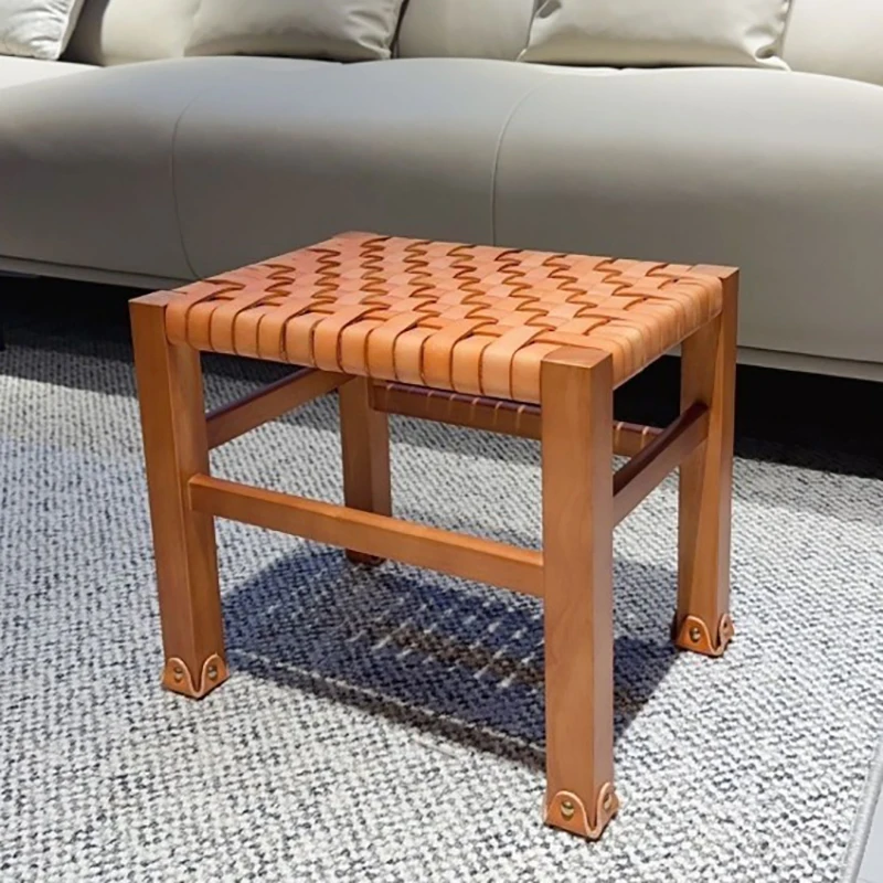 Luxury Rattan Stools Modern Low Wooden Ottomans Single Chair Design Pouf Small Contemporary Furniture Accessories for Home