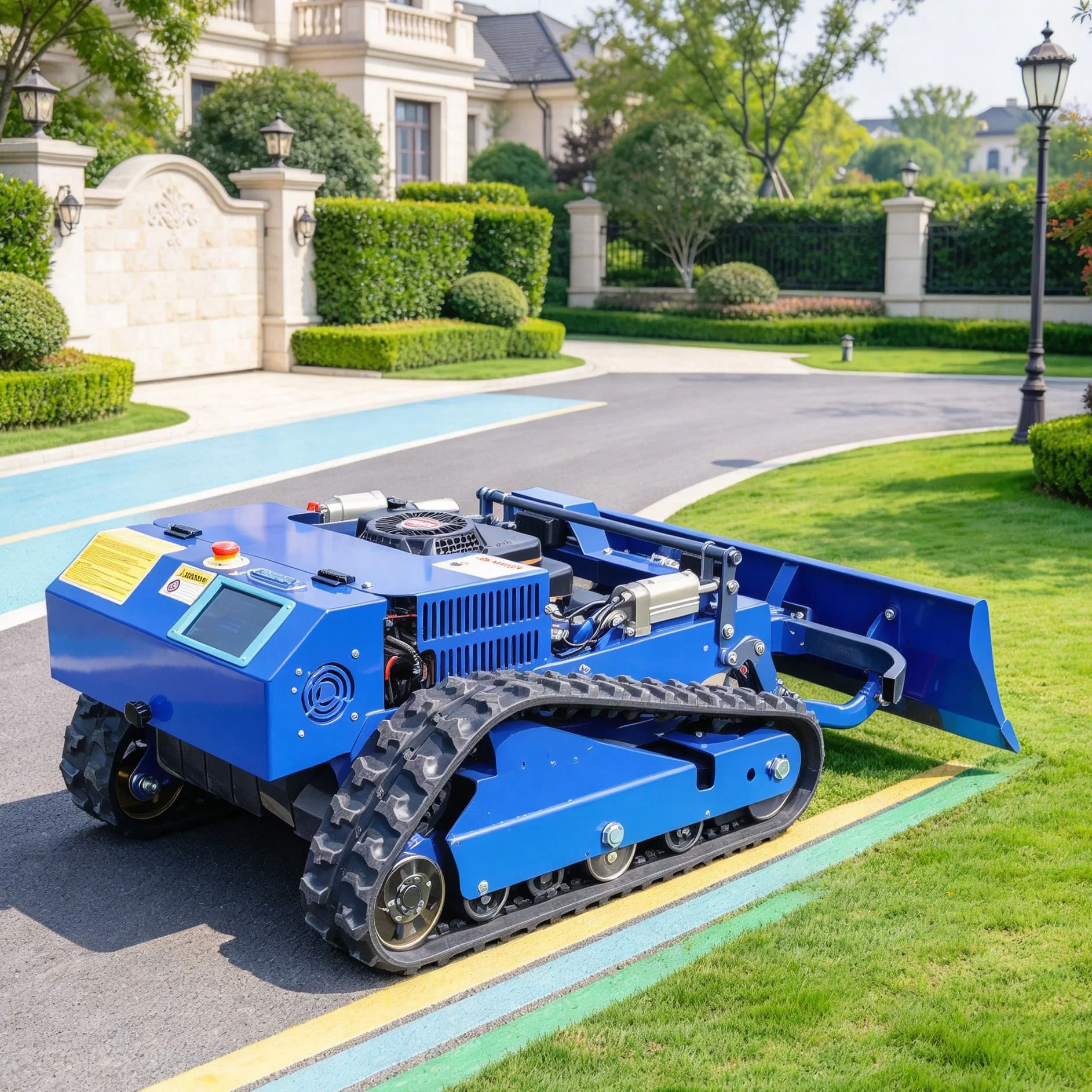 Customized garden tractor lawn mower with screen for manor, autonomous lawn mower with radio control for wide-area trimming