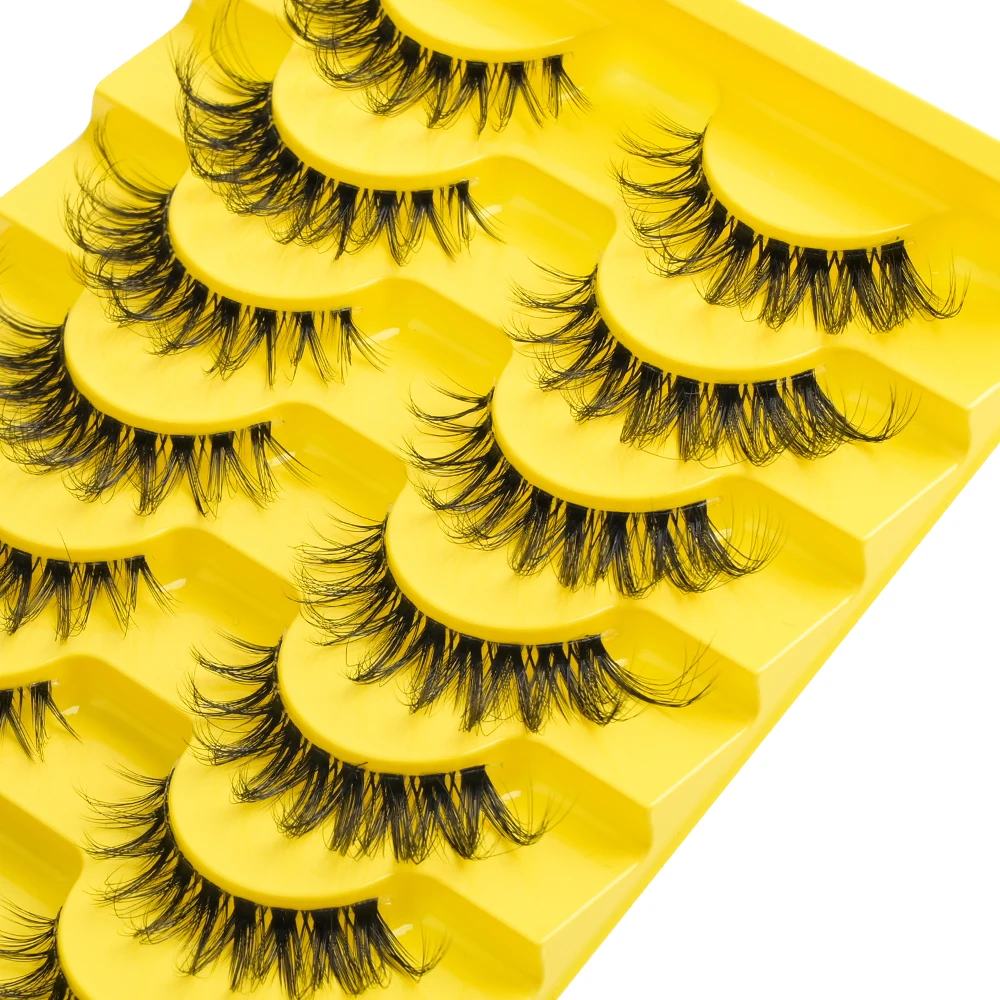 MJ 10 Pairs D Curl Natural Fluffy False Eyelashes Wispy 3D Volume Strip Lashes Fake Eyelashes with Clear Band Eyelash Extension