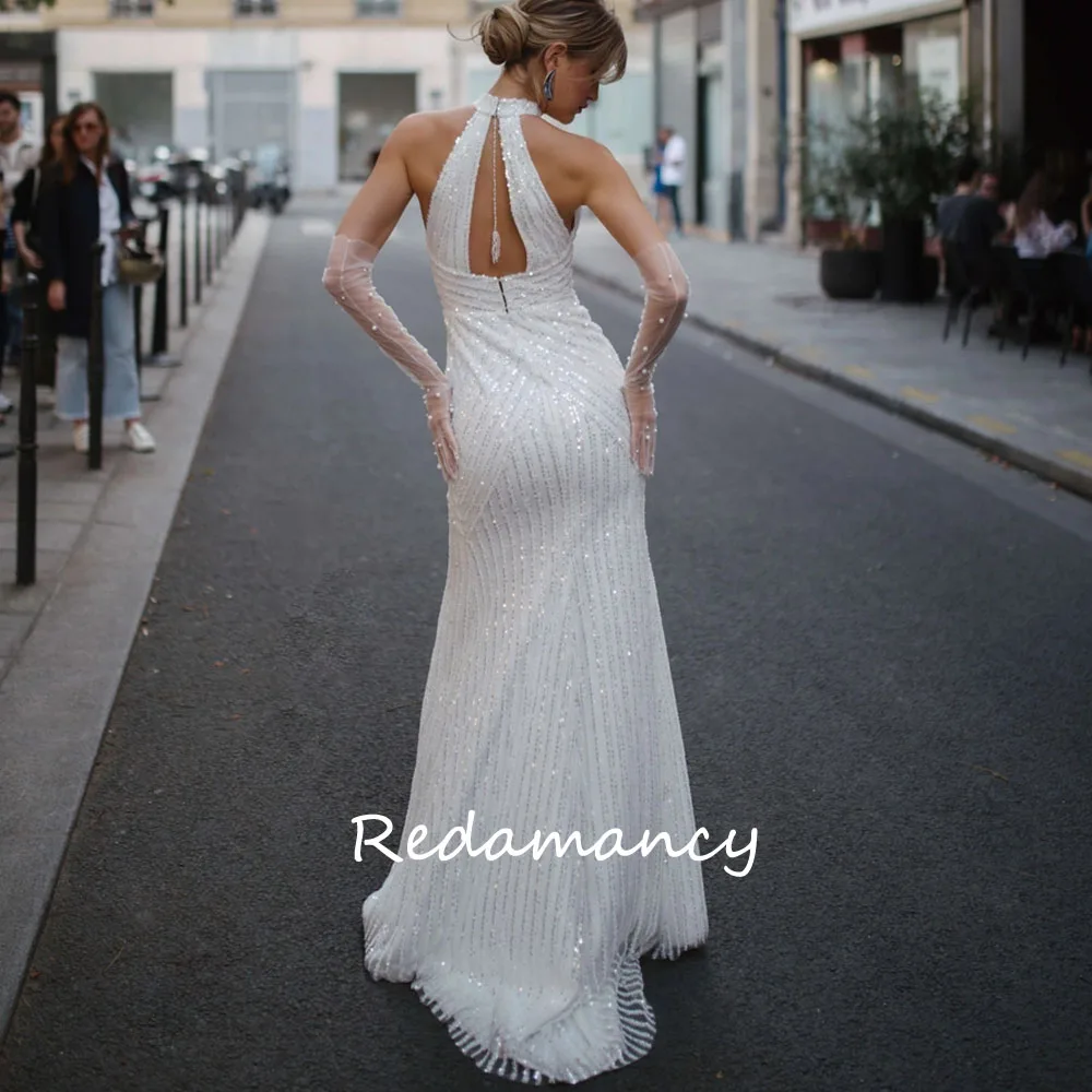 Redamancy White Halter Lace Mermaid Wedding Dresses 2024 Backless Slim Long Floor-Length vestidos de novia Party Dress