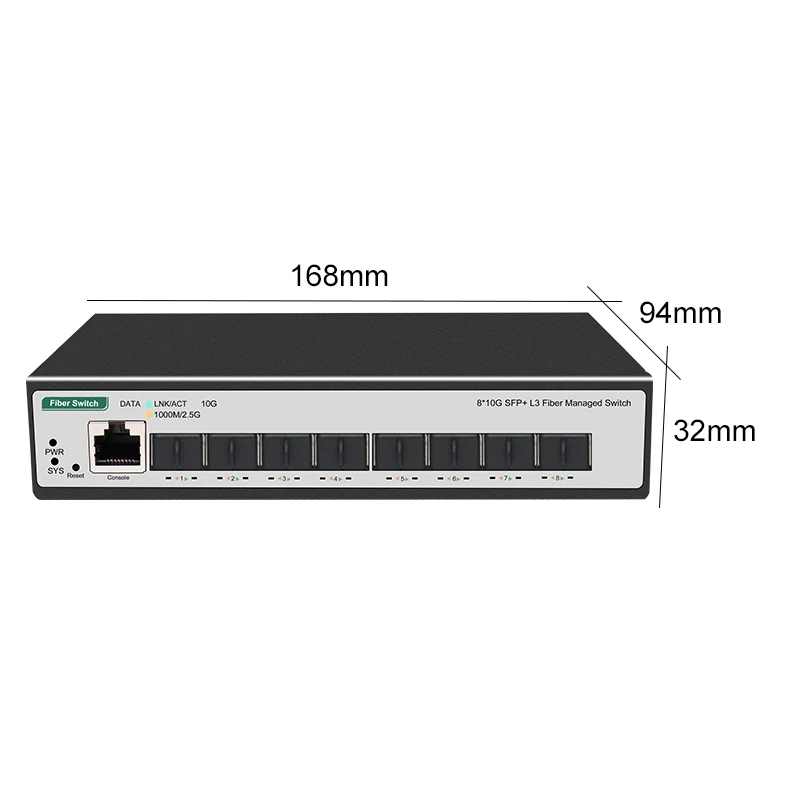 Conmutador de red gestionado L3, 8 puertos SFP + de 10 Gigabit, compatible con DHCP y enrutamiento dinámico, División VLAN y agregado de puertos