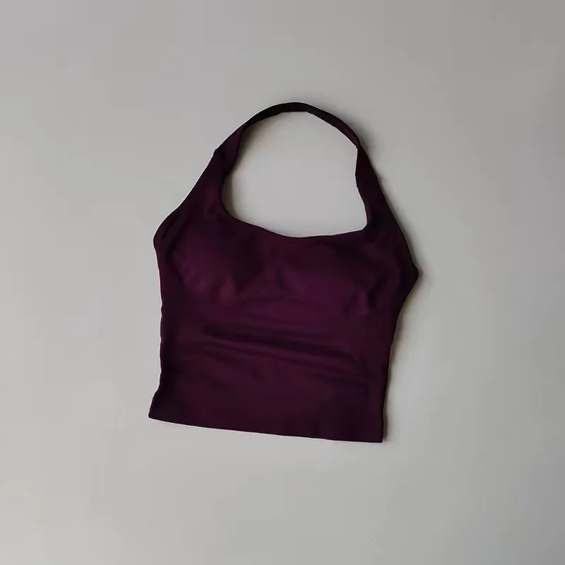 Damen Fitness Neckholder-Tanktop Schnelltrocknend & Atmungsaktiv Langer Yoga-Stil Hochintensiv Rückenfrei mit Eingebautem Gepolstertem BH – Detail 7