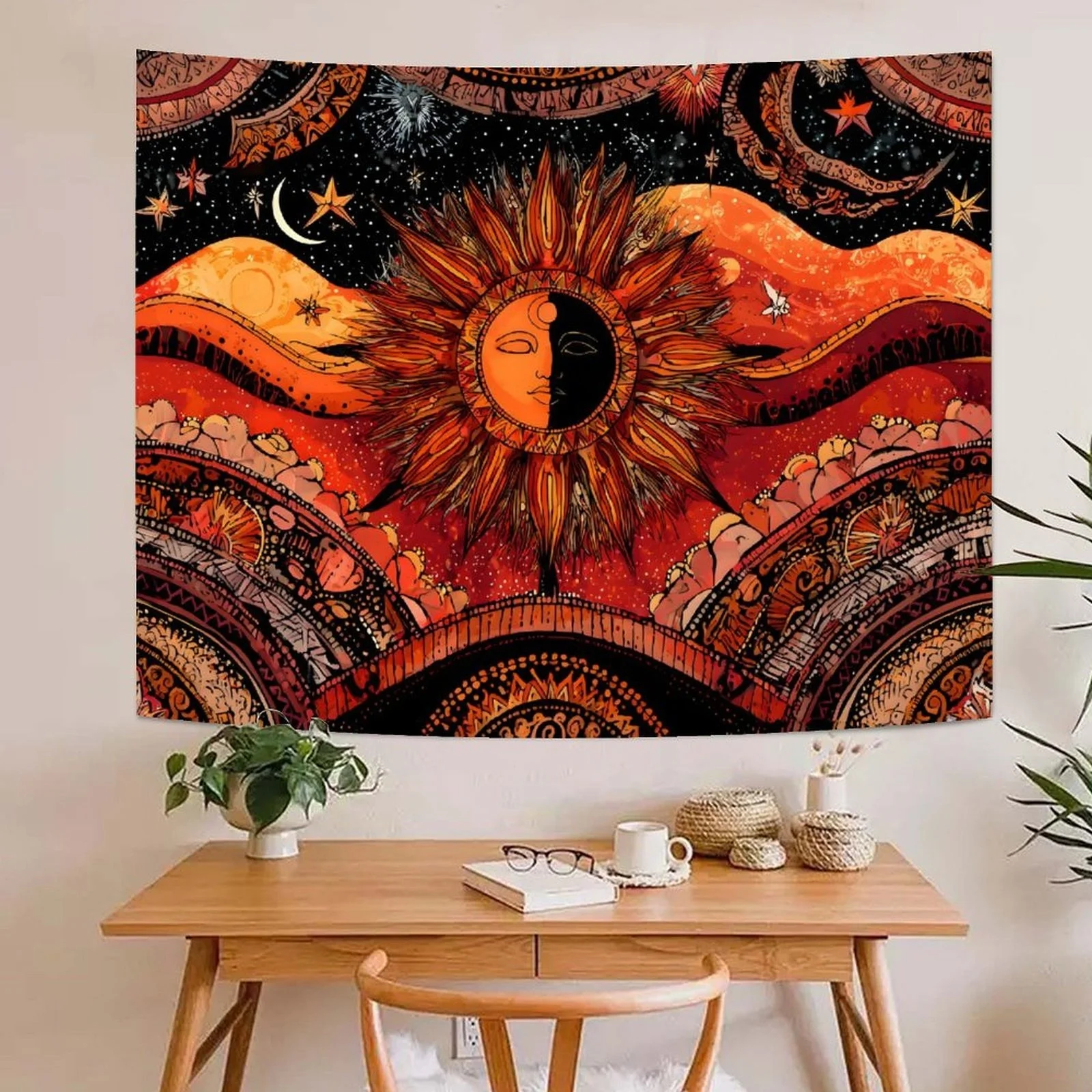 Boho Celestial Sun Moon Tapestry Wall Hanging Cosmic Mandala Art Bohemian Mystic Astrology Decor Room Decoration Poster