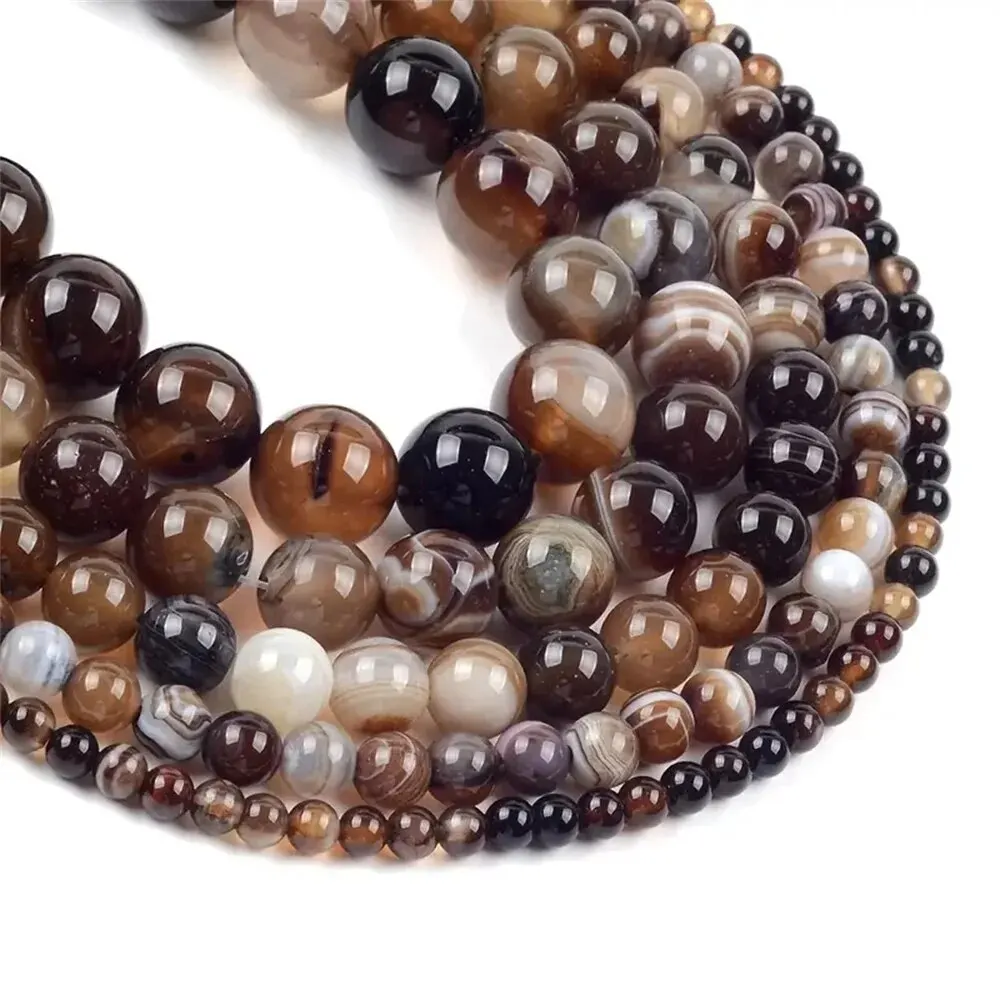 Natural Coffee Stripe Agate Loose Beads For Jewelry Making Diy Bracelets Necklace (Cord Not Included)