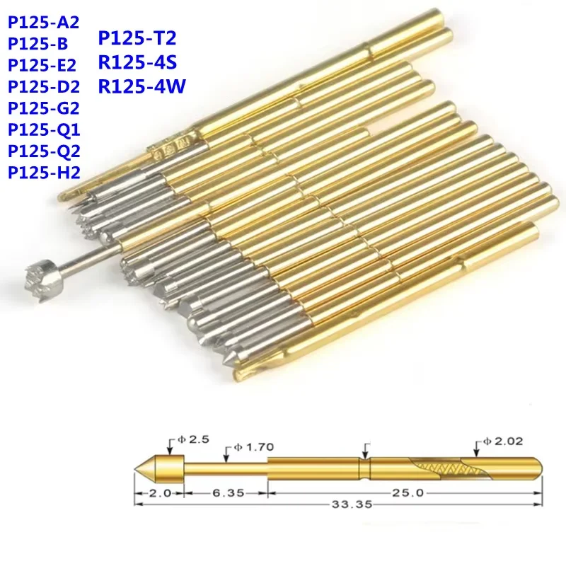 20PCS/pack Spring Test Probe P125-A2 B1 E2 D2 J1 Q1 Q2 H2 T2 Outer Diameter 2.02mm Length 33.5mm PCB Pogo Pin