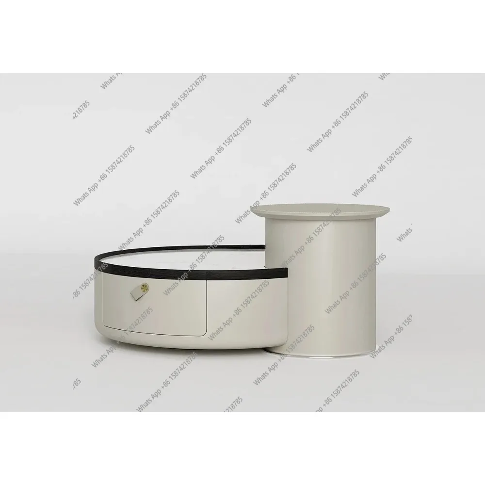 XM Marble Coffee Table Modern Minimalist Small Apartment Saddle Leather Round Coffee Table Combination
