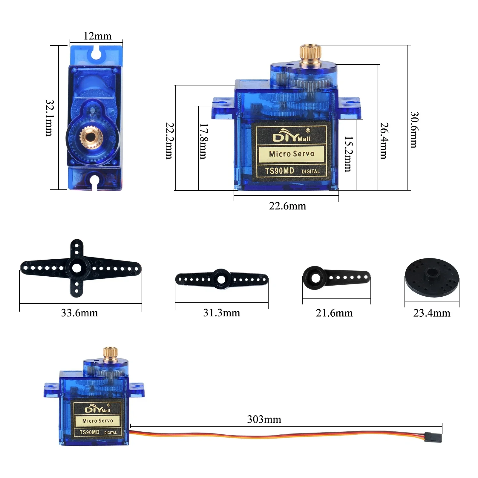 Imagem -05 - Diysmall Digital Servo Full Metal Gear Micro Gear 180 270 360 Graus para Avião Robótico Braço Barco Ts90md 9g pc Pcs Pcs