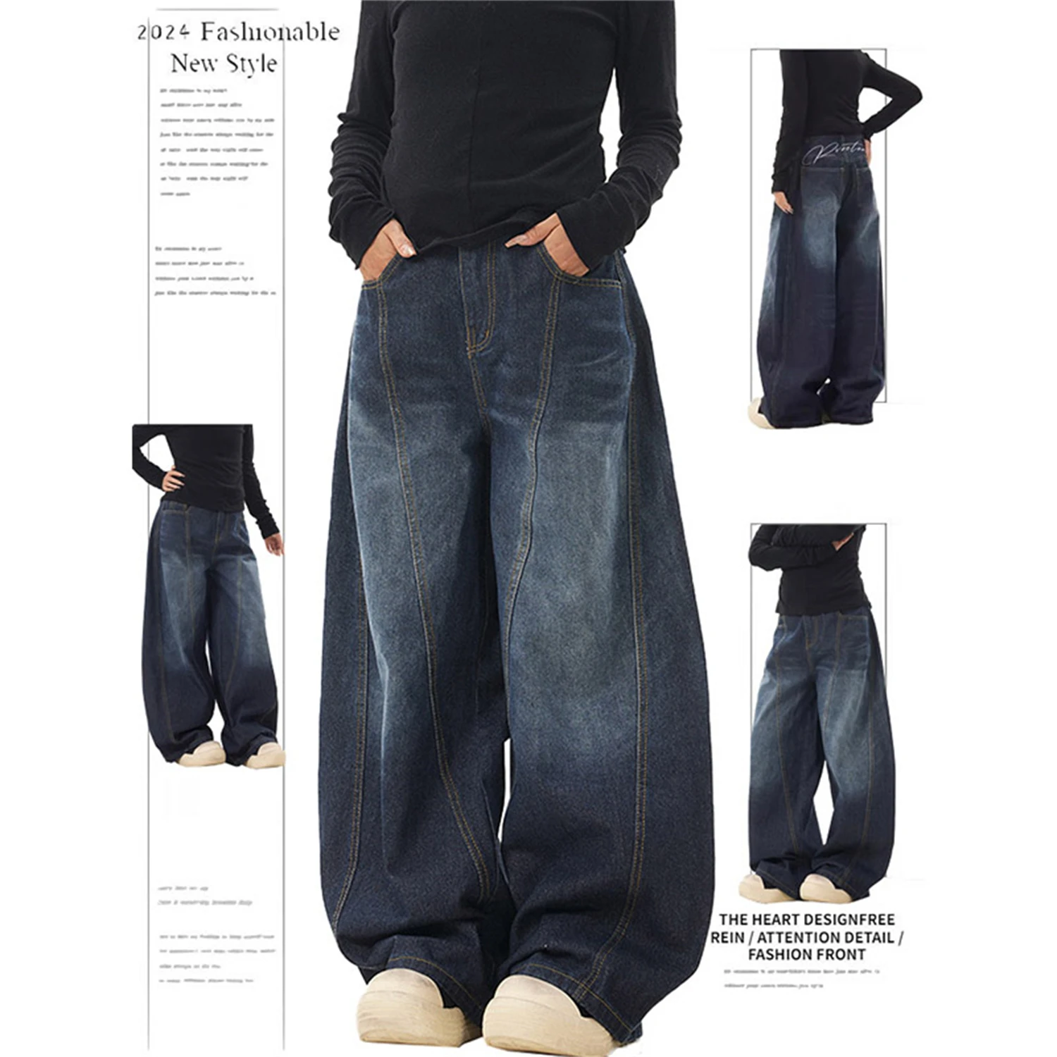 

Y2K Women's Fashion High Waist Baggy Wide Leg Jeans Vintage Washed Denim Pants Casual Streetwear Trousers