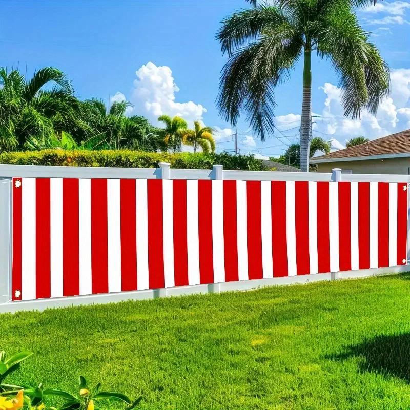 1pc red and white vertical striped polyester hardware decorative fence flag