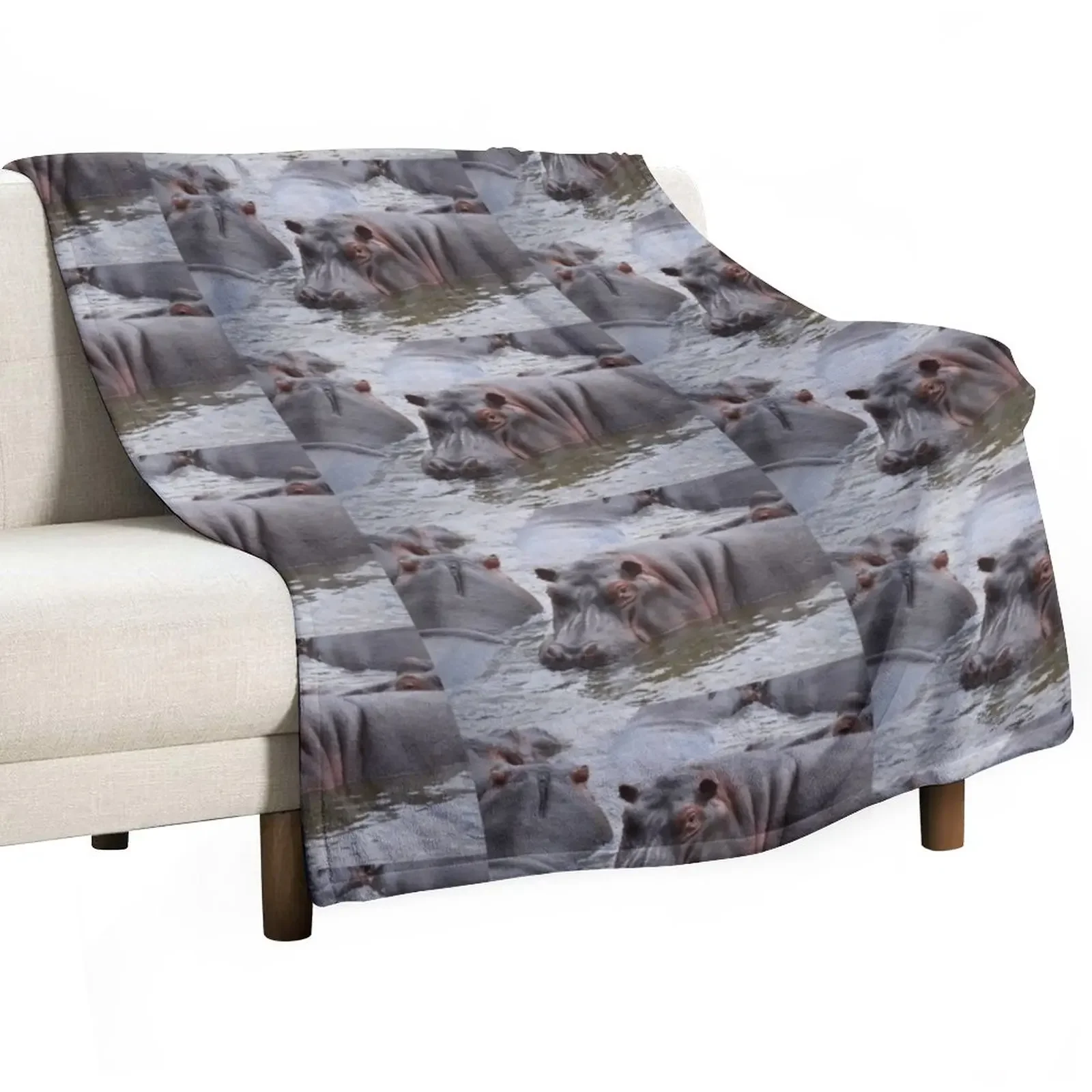 

Hippo in Water Throw Blanket Blankets For Bed For Sofa Thin Blankets