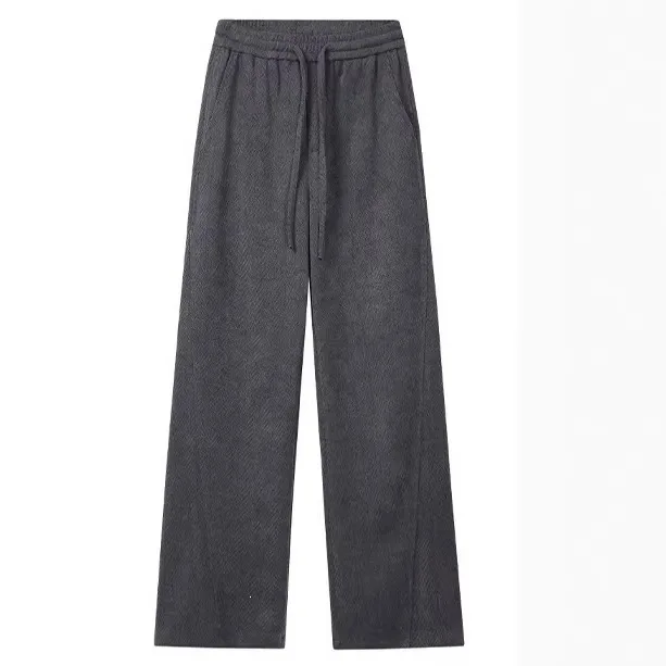 Thickened Fleece Lined Sporty Casual Pants Men's American Style Loose Fit Versatile Wide Leg Trousers for Daily Wear