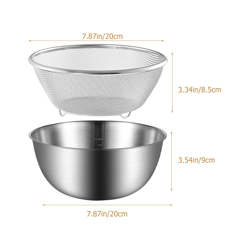 Bowl Strainer Colander Washing Rice Basket Kitchen Stainless Steel Salad Spaghetti Pasta Fruit Draining Rinsing Mixing Mesh Set