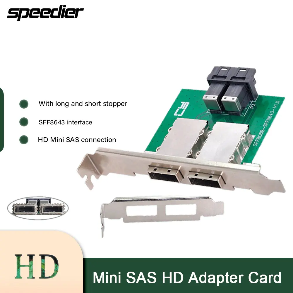 

Built-in To External SFF-8643 To SFF-8088 Server JBOD Mini SAS HD Adapter Card with Long and Short Baffle