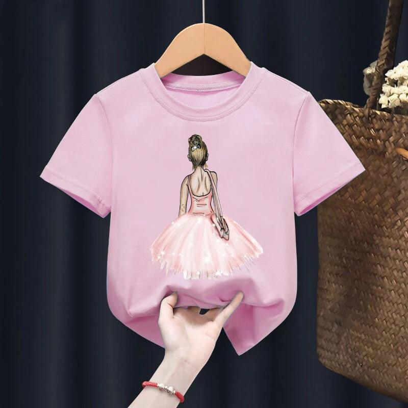 Dancing Girl Print T Shirt Ballet Dance Print Kids Girls Pink T-shirt for Kids Boys Clothes One Piece Pride Tshirt Tops Tee