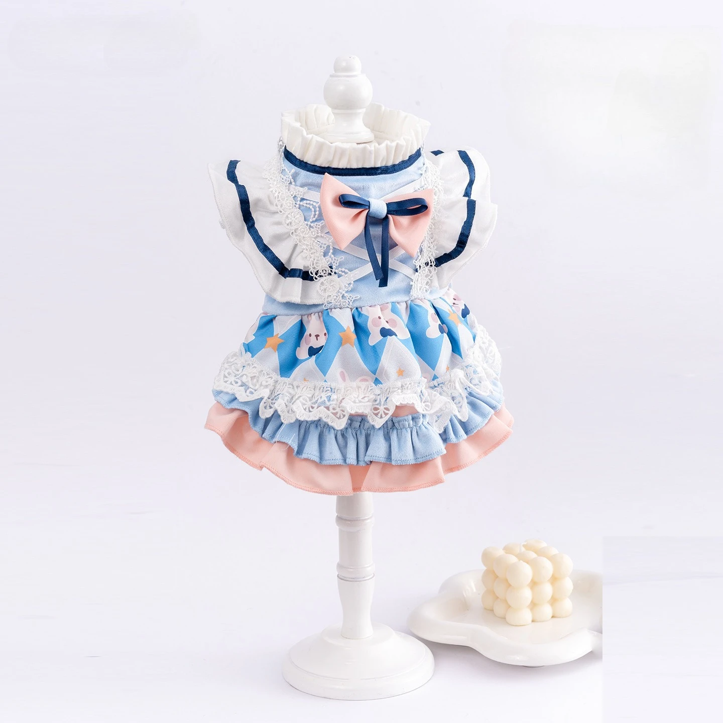 

Lovely Puppy Dog Cats Clothing Pure Cotton Handmade Blue Print Lolita Princess Dresses For Small Medium Dog Pet Clothes XS-L