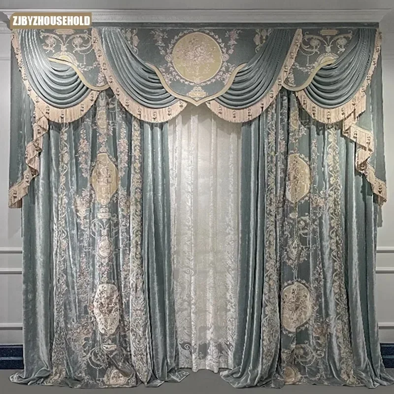 New American European French Romantic Curtains for Living Dining Room Bedroom Mulberry Velvet Embroidered Curtains Customise