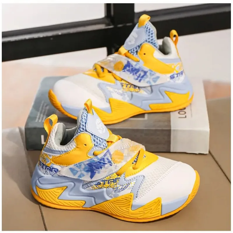 

Детские баскетбольные кроссовки, модные дышащие удобные повседневные прогулочные туфли на плоской подошве, модные новые баскетбольные ботинки 2025 года для детей