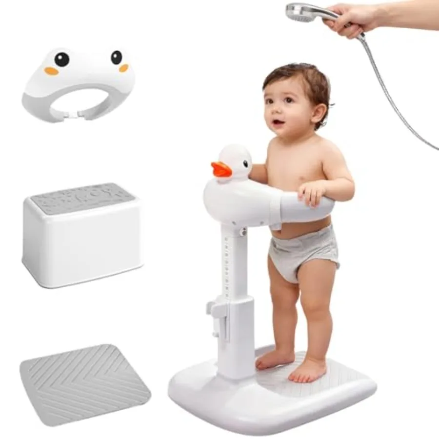 

Adjustable Baby Shower Stand Support - Safety and Non-Slip Baby Bath Stand Toddler Shower Stand for Infants 6-36 Months Standin