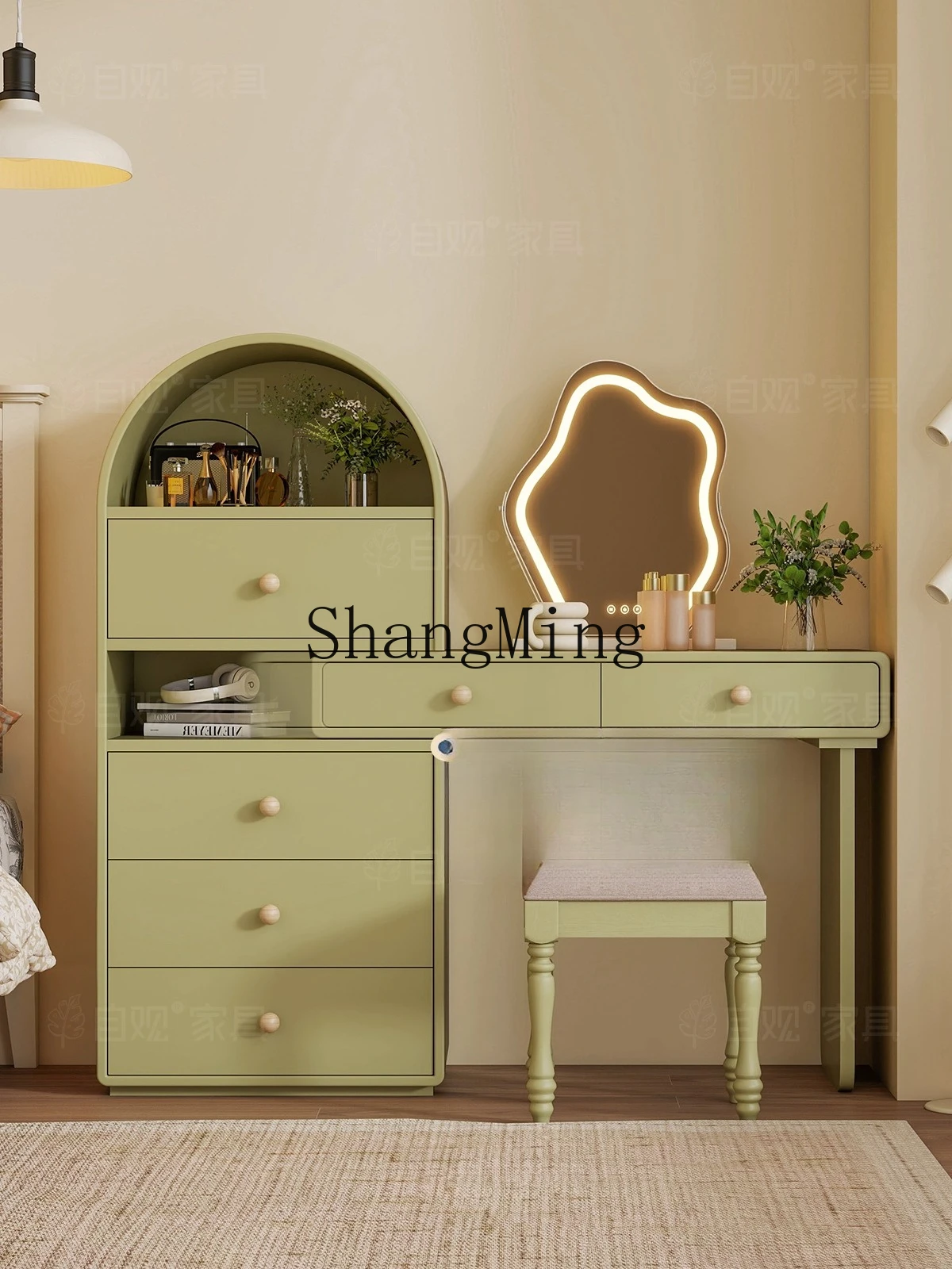 FG self-looking green small apartment dresser storage cabinet bedroom makeup storage integrated cabinet arched makeup table