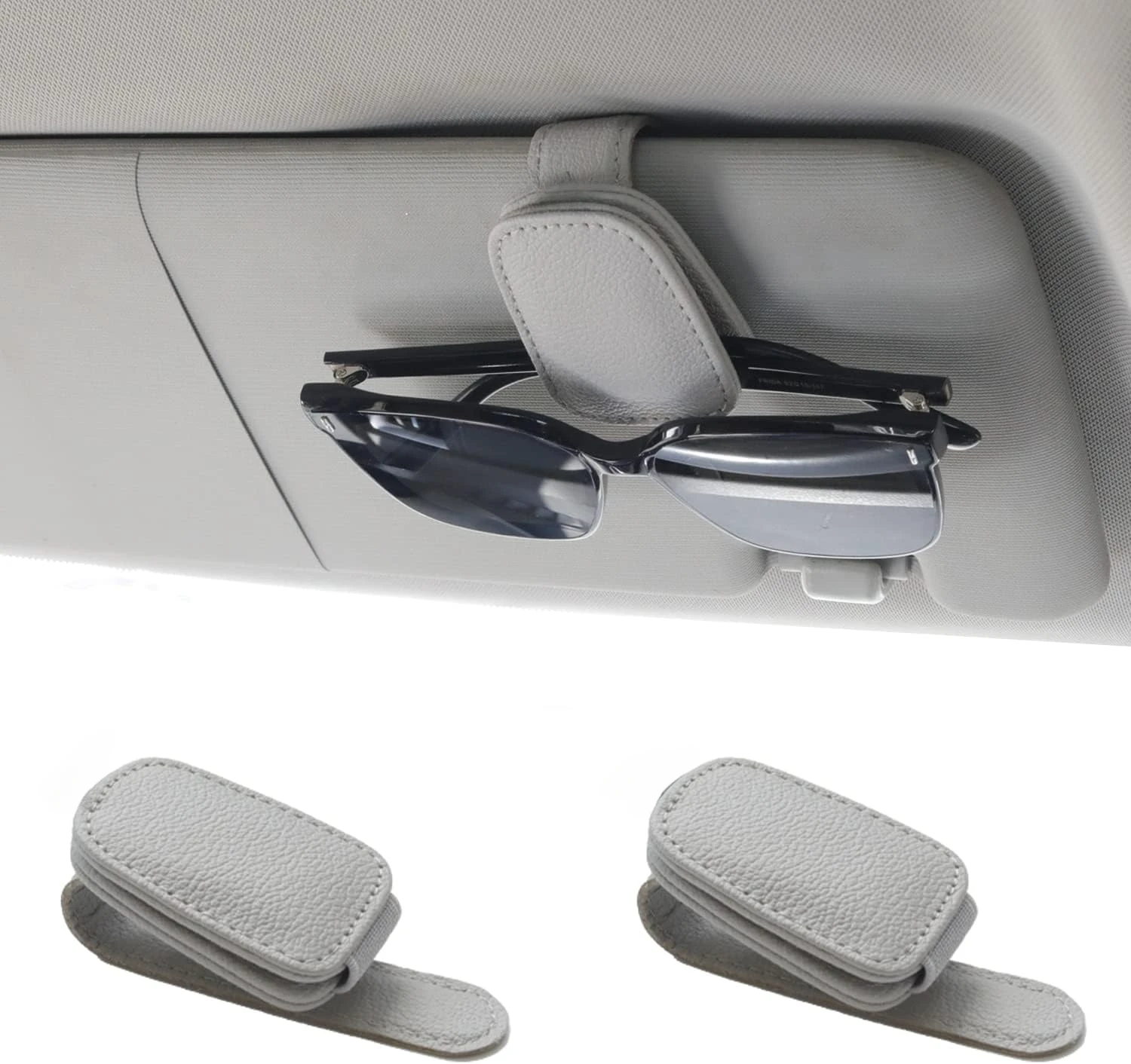 

2 Packs Sunglasses Holders for Car Visor - Magnetic Leather Sunglasses Holder and Ticket Card Clip - Car Visor Accessories