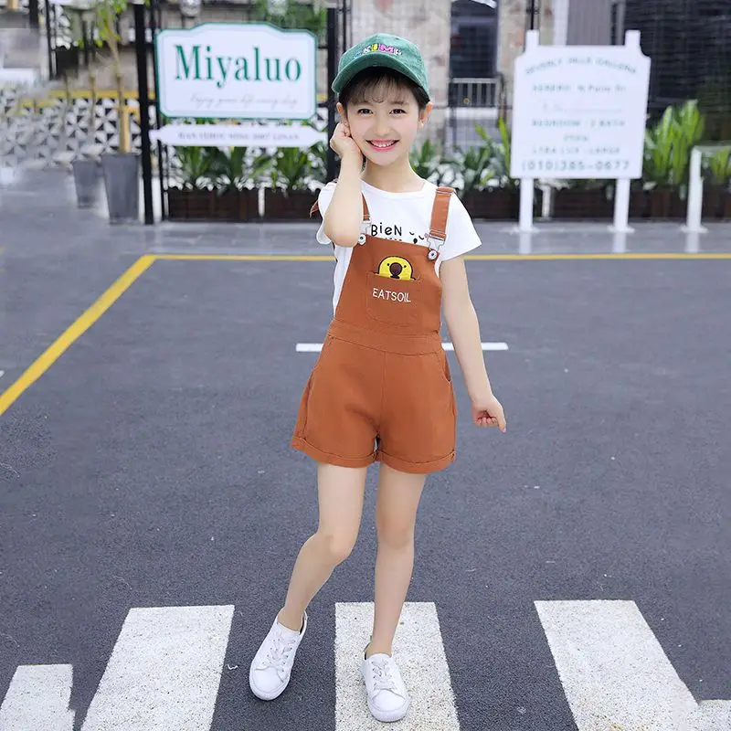 2024 Summer Children Clothes Set New Embroidery Jeans Denim Shorts Kids Overalls Jumpsuit for Girl School 5 6 7 8 10 11 12 Years