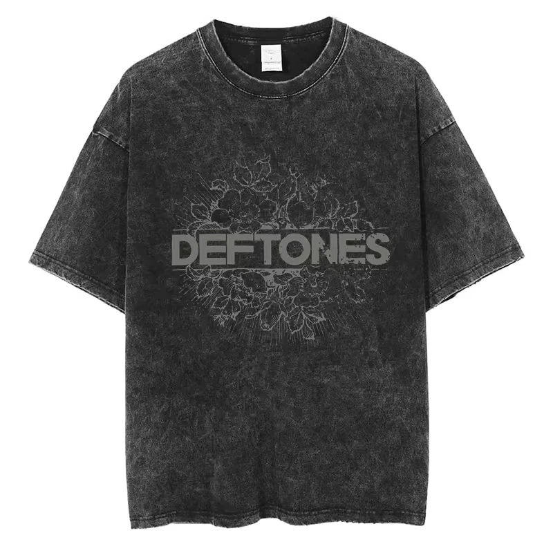 

2025 Hip Hop Deftones Men Women Size Summer Washed T Shirt Vintage Print Cotton Tshirt Fashion Design Tee Streetwear Unisex Top