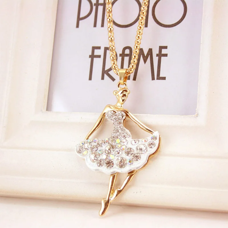 Novelty Ballet Ballerina Dancer Girl Long Necklaces & beautiful Pendants Souvenir Gift Women Crystal Jewelry X606