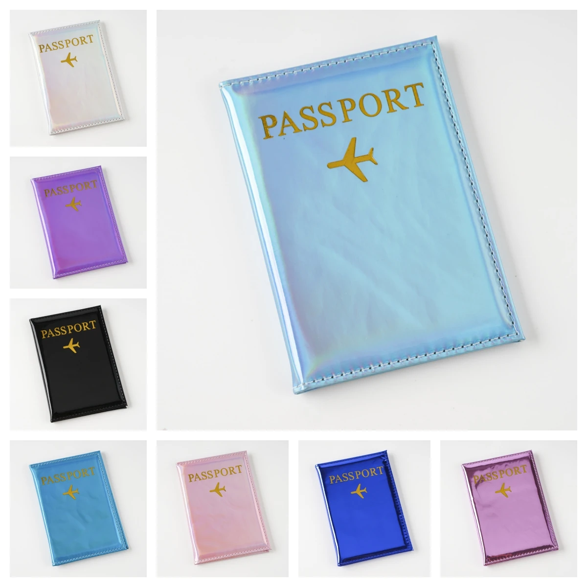 2025 New Laser Color Changing PU Passport Cover Plane Ticket Holder Passport Holder Wallet Id Card Holder Travel Accessories