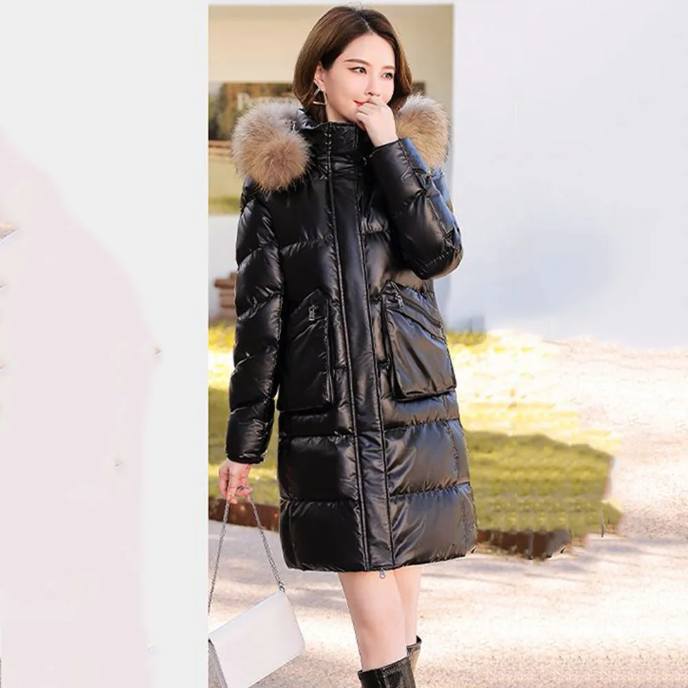 2024 Duck Explosion Down Jacket Female Temperament Loose Hooded Fashion Wash-free Warm Fur Collar Winter Coat Female Tide