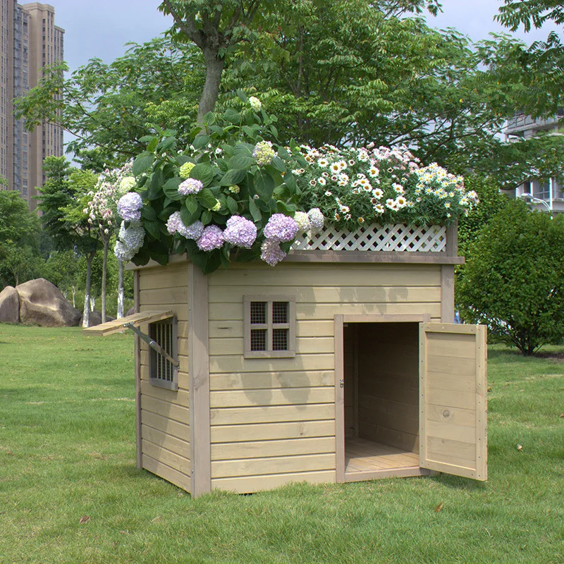 Outdoor solid wood dog house kennel indoor large, medium and small dogs outdoor small, medium and large courtyard universal rain