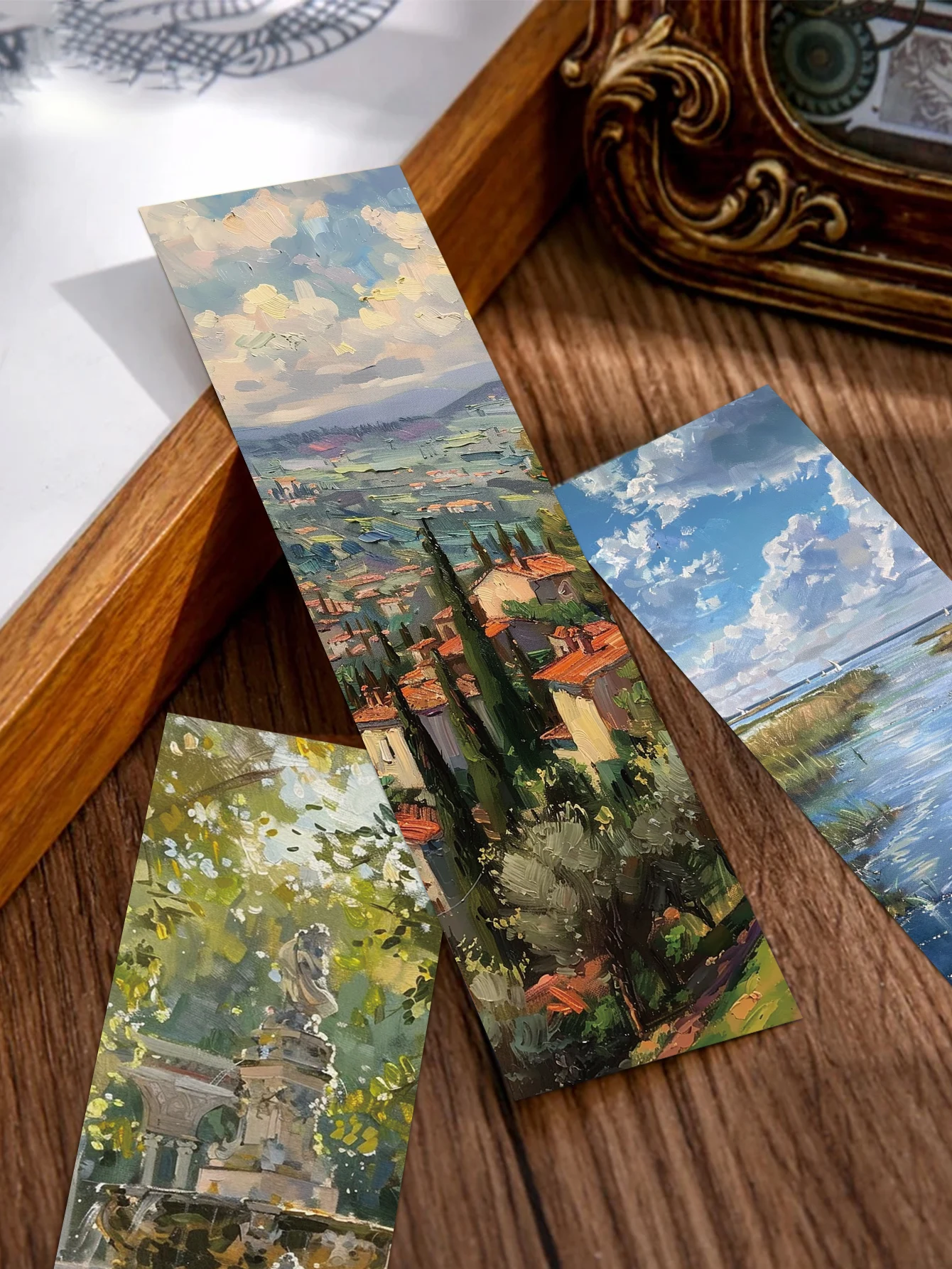 30pcs Oil painting Landscape Bookmarks Reading pages Book marks Student stationery paper card page decoration bookmarks