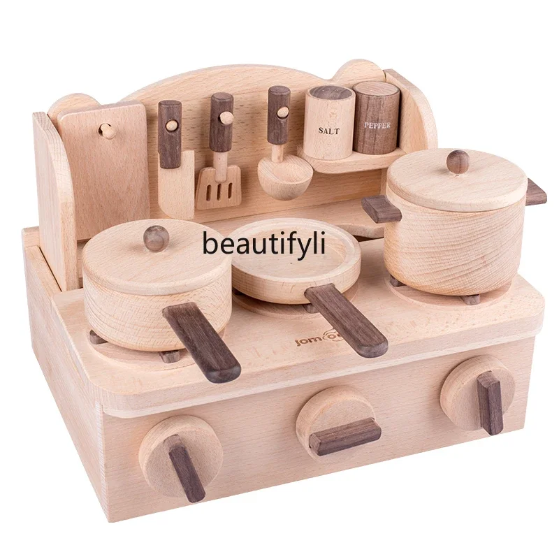 Wooden Toys Cooking Simulation Puzzle Mini Kitchenware Boys and Girls Playing House Set