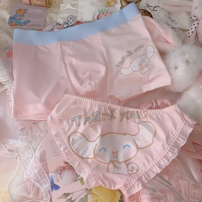 2PCS Sanrio Cinnamoroll Kuromi Mymelody Cartoon Couple Underwear Cute Anime Female Panties Sexy Men\'s Boxers Briefs Boyfriend