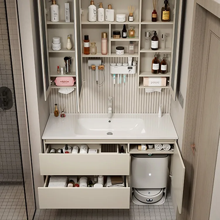 Robot vacuum cleaner ceramic integrated basin bathroom wash basin wash basin through-top mirror cabinet