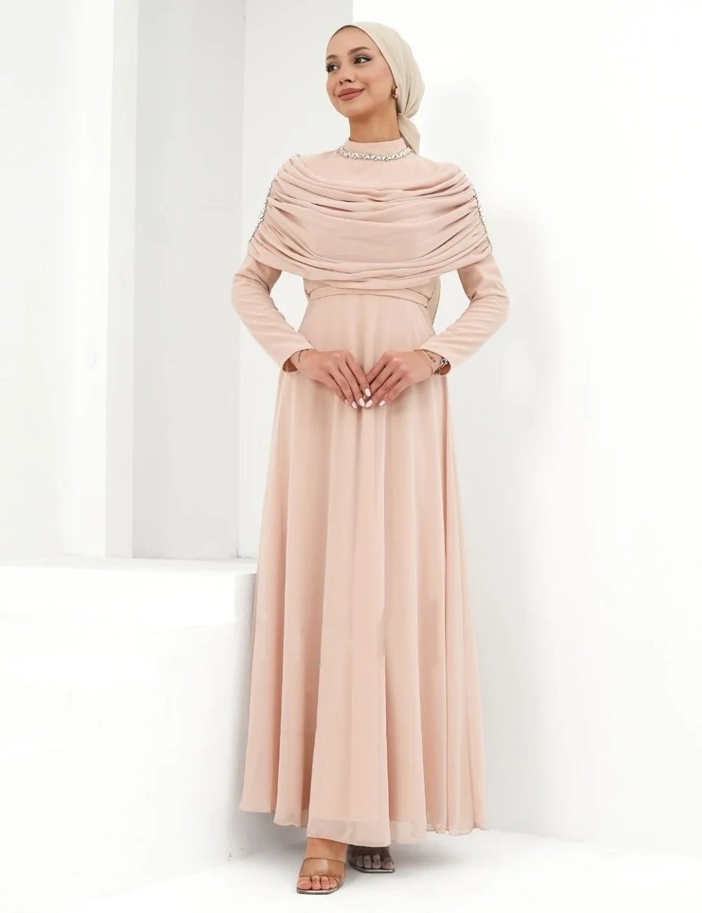 

Элегантные шифоновые плиссированные длинные платья трапециевидной формы с высоким воротником по индивидуальному заказу, вечерние, высокое качество, унисекс