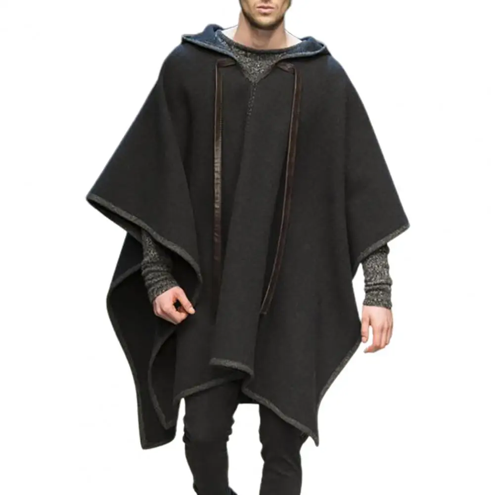 Vintage Poncho Men Oversized Hooded Irregular Trench Male Outerwear Fashion Coats Cloak Hood Solid Color Cape Female