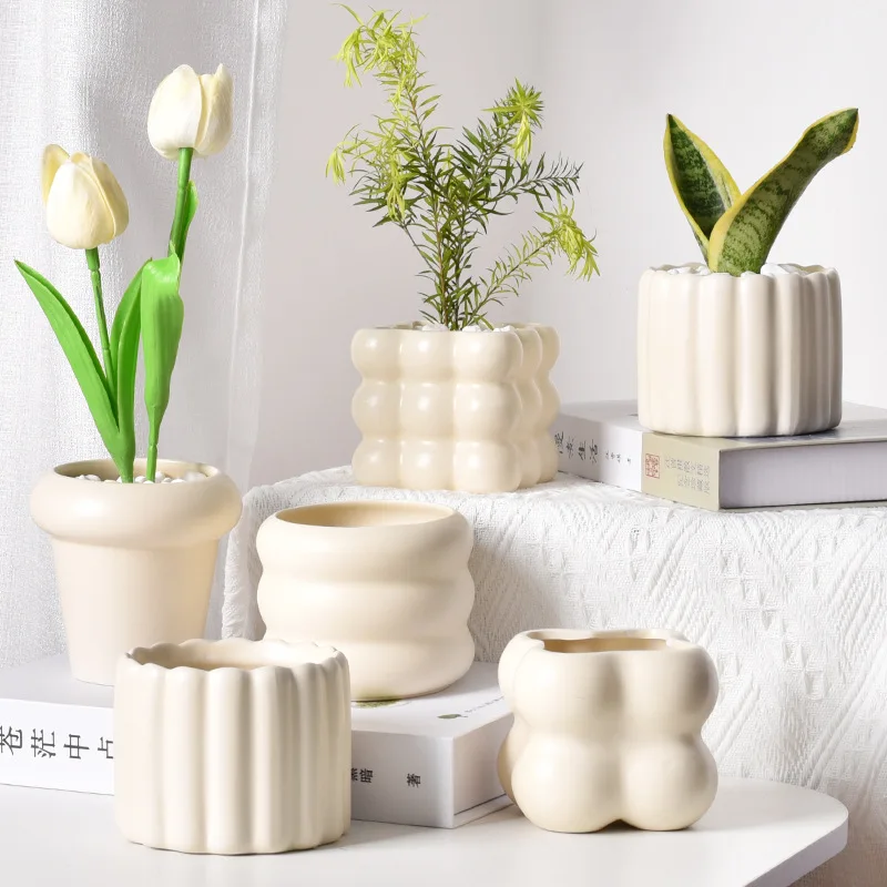 Yjq 6pcs flower pot ceramic high-end simple potted orchid succulent green plant flower pot