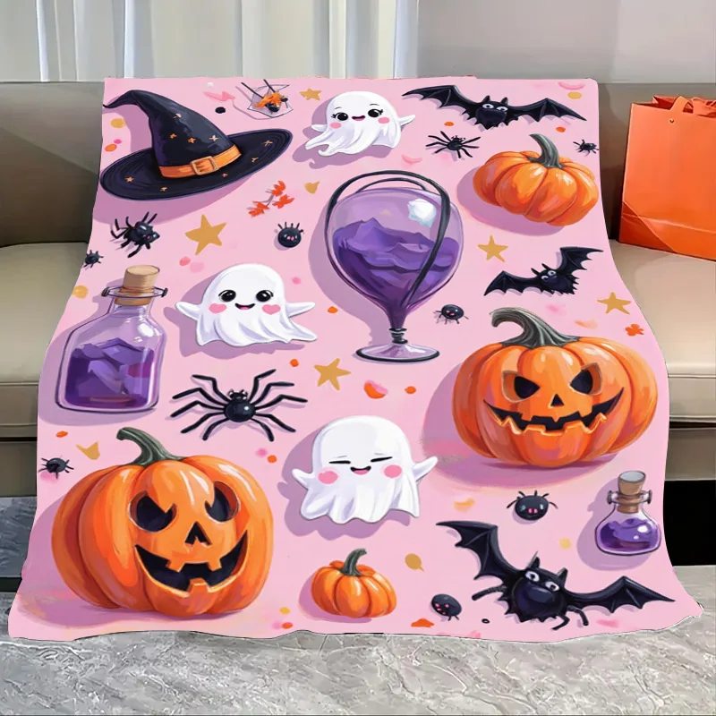 

Flannel Blanket-Soft Lightweight All-season Cute Halloween Pumpkin Ghost Bat Print Baby Blanket Soft Cozy