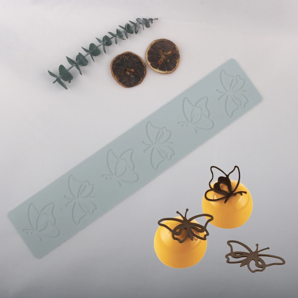 قالب سيليكون مفرغ من الدانتيل على شكل فراشة لترتيب قوالب المعدة الجزيئية لشقوق الشوكولاتة #4