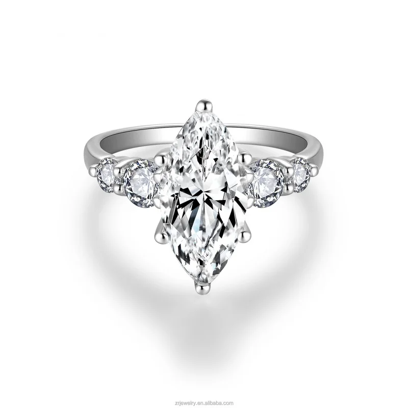 S925Pure silver marquise cut moissanite ring3Carat Wedding Rings Fine Jewelry Custom Jewelry Wholesale
