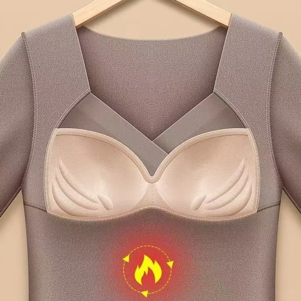 

Женская термоодежда с v-образным вырезом, однотонное невидимое термобелье, бархатное флисовое теплое длинное топы, осень-зима