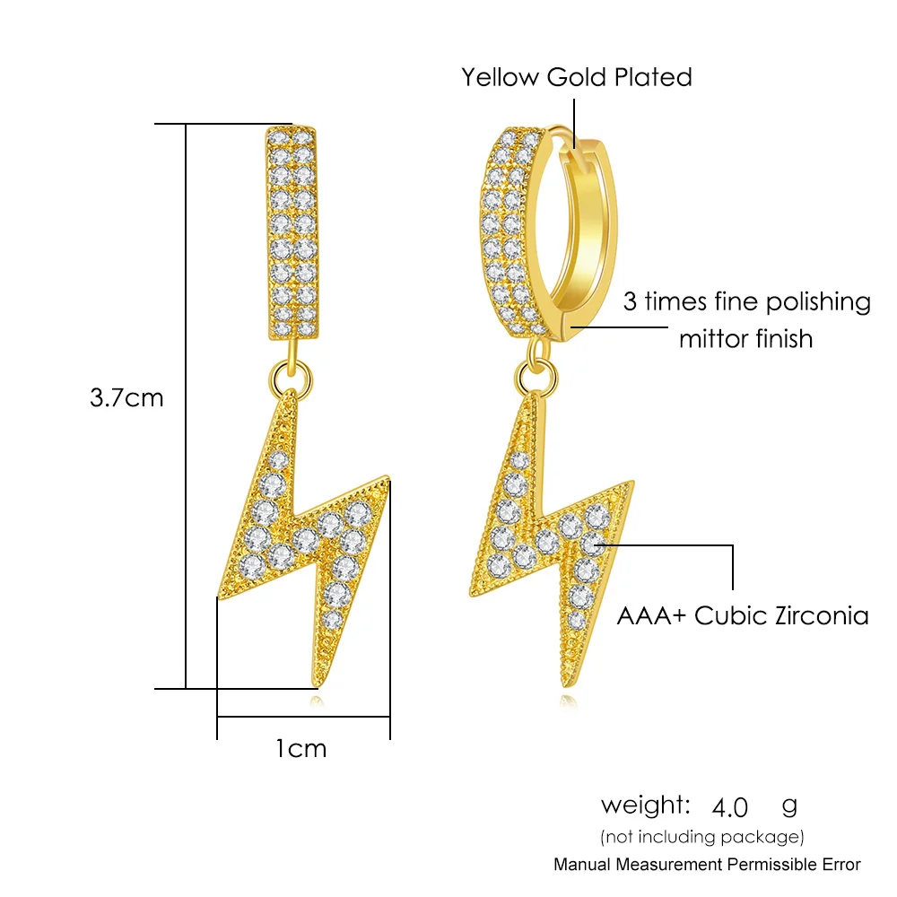 Hip Hop Drop Earrings for Women Cubic Zirconia Iced Out Lightning Pendant Ear Accessories Hippie Jewelry Dropshipping OHE032 image 6