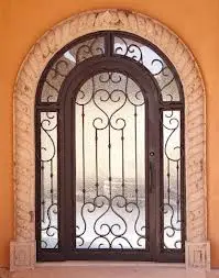 China Wrought Iron Front Entry Door Exterior Security Steel Glass Door