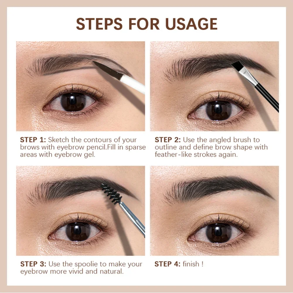 Gel de sobrancelha à prova d'água de longa duração, maquiagem líquida altamente colorida, à prova de suor, acabamento natural, marrom, preto, 4 cores, cosméticos