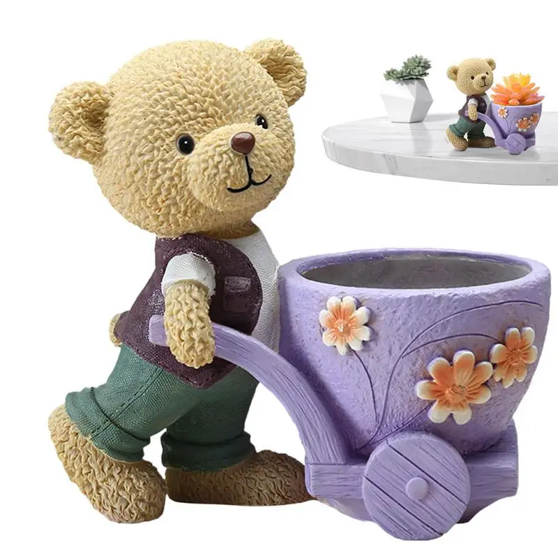 

Плантатор для суккулентов, забавные горшки для растений с коричневым медведем, изысканная маленькая фотография, для комнатных растений, друзей