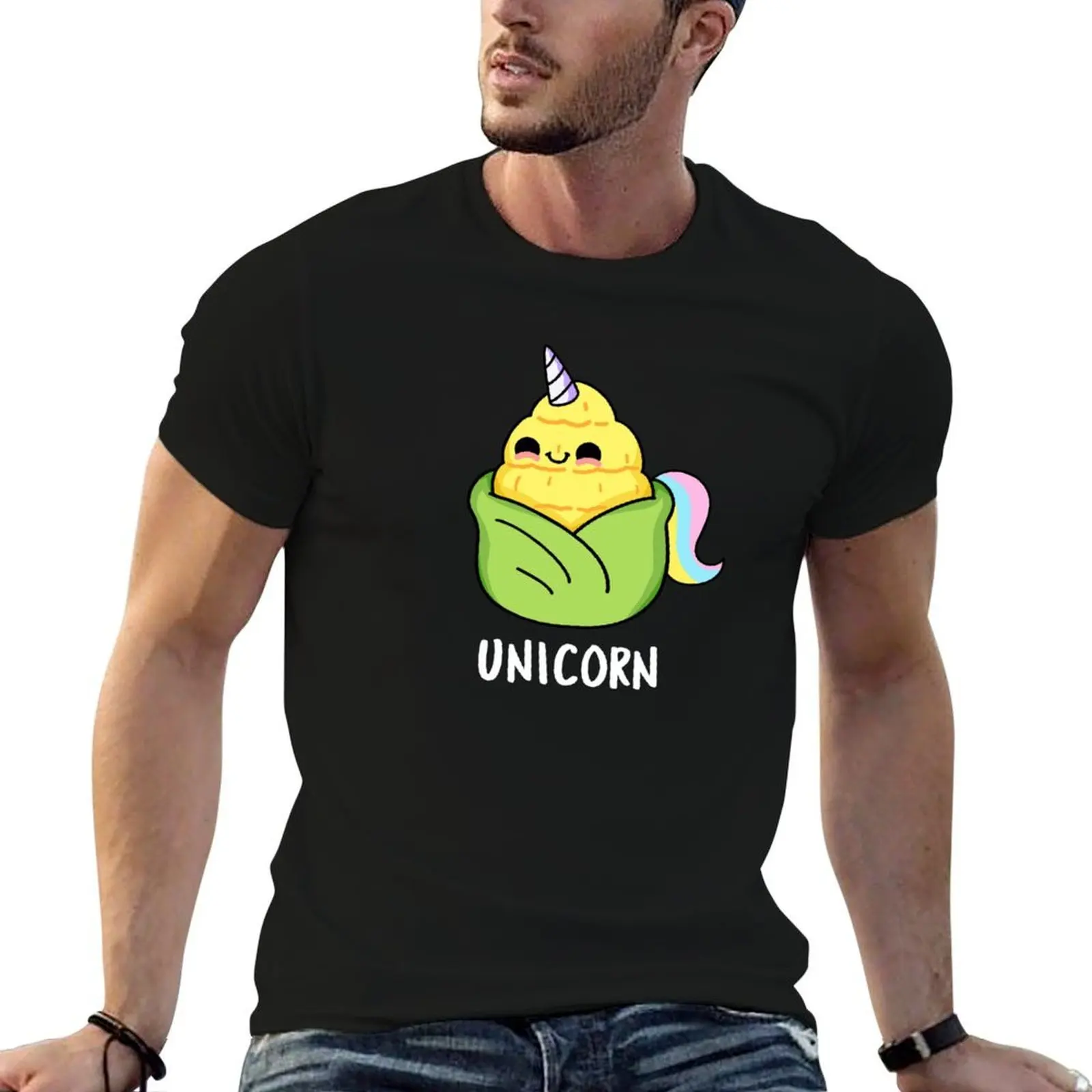 Unicorn Funny Baby Corn Puns (Dark BG) T-Shirt Simple Graphic Design T-Shirt