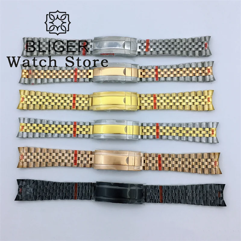 BLIGER 20mm 904L Steel Jubilee Middle Gold Two Tone Wrist Watch Strap Bracelet Solid Screw Links Curved End Jubilee bracelet